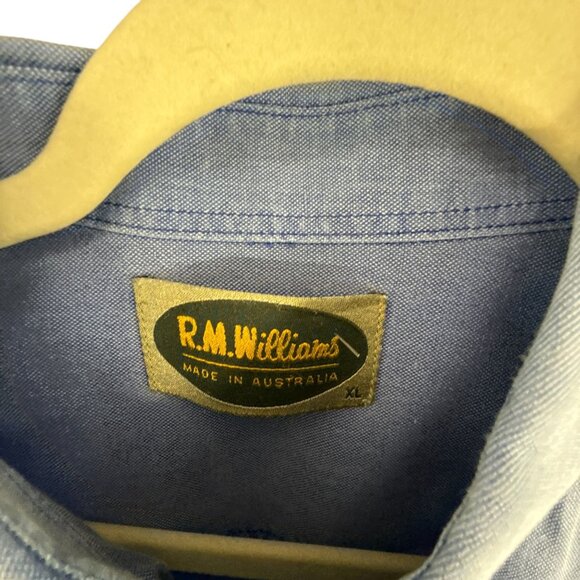 R.M. Williams Blue Cotton Button-Up Shirt Size XL Long Sleeves Western Workwear - Picture 5 of 9